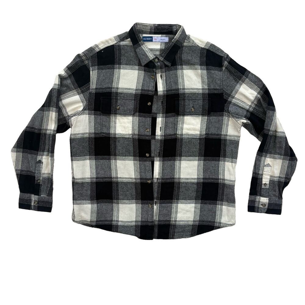 Mens Flannel Shirt XXL Black White Button Up Long Sleeve Grunge Plaid
